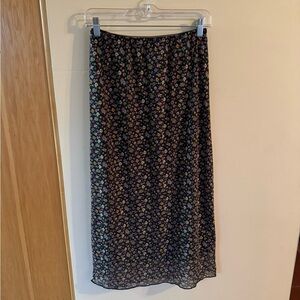 Y2K juniors Black Floral Midi Skirt with Multi-Color Print